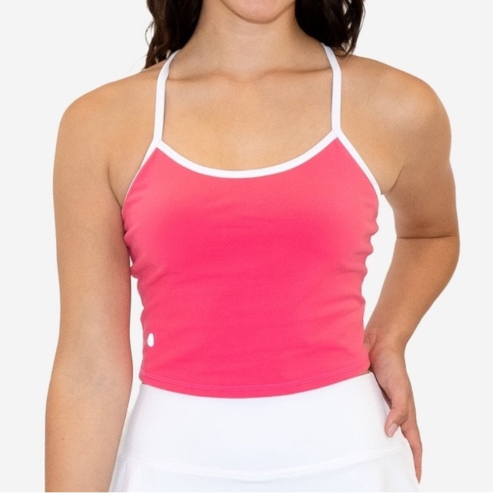 Senita‎ Athletics Pink Criss Cross Crop Top with Built-In Bra Size S